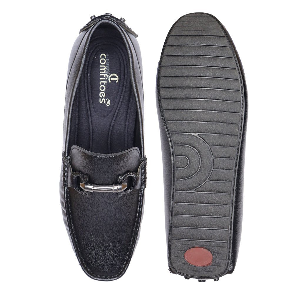 PREMIUM ORTHOPEDIC VEGAN LEATHER BUCKLED BLACK CASUAL LOAFER FOR MEN - Comfitoes Footwear Pvt. Ltd.