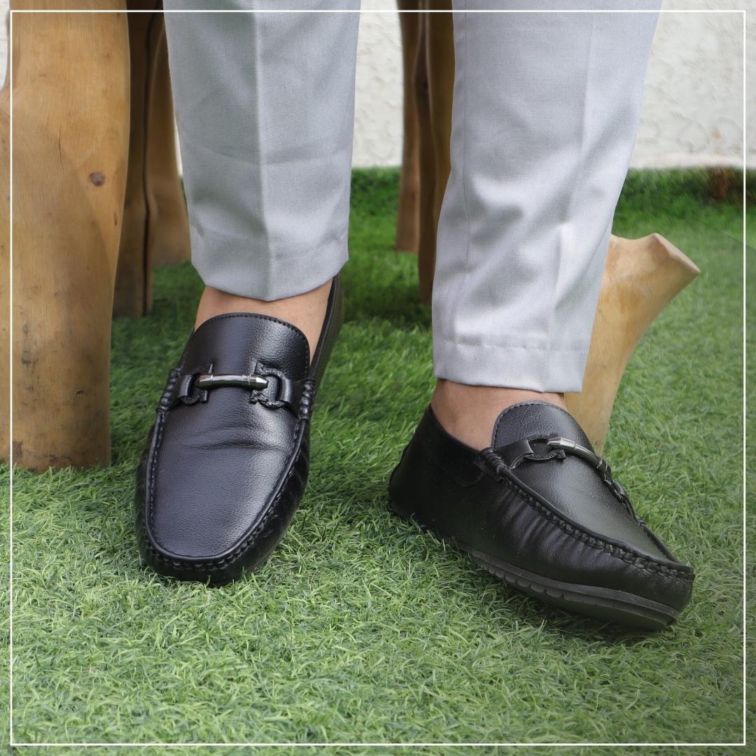 premium orthopedic vegan leather buckled black casual loafer for men