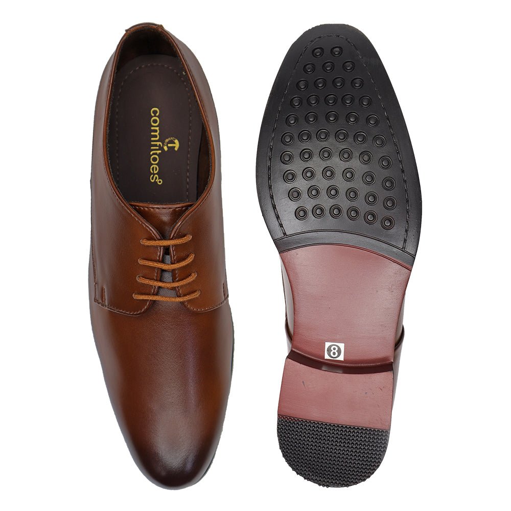 LEATHER TAN PATTERN FORMAL SHOES FOR MEN - Comfitoes Footwear Pvt. Ltd.